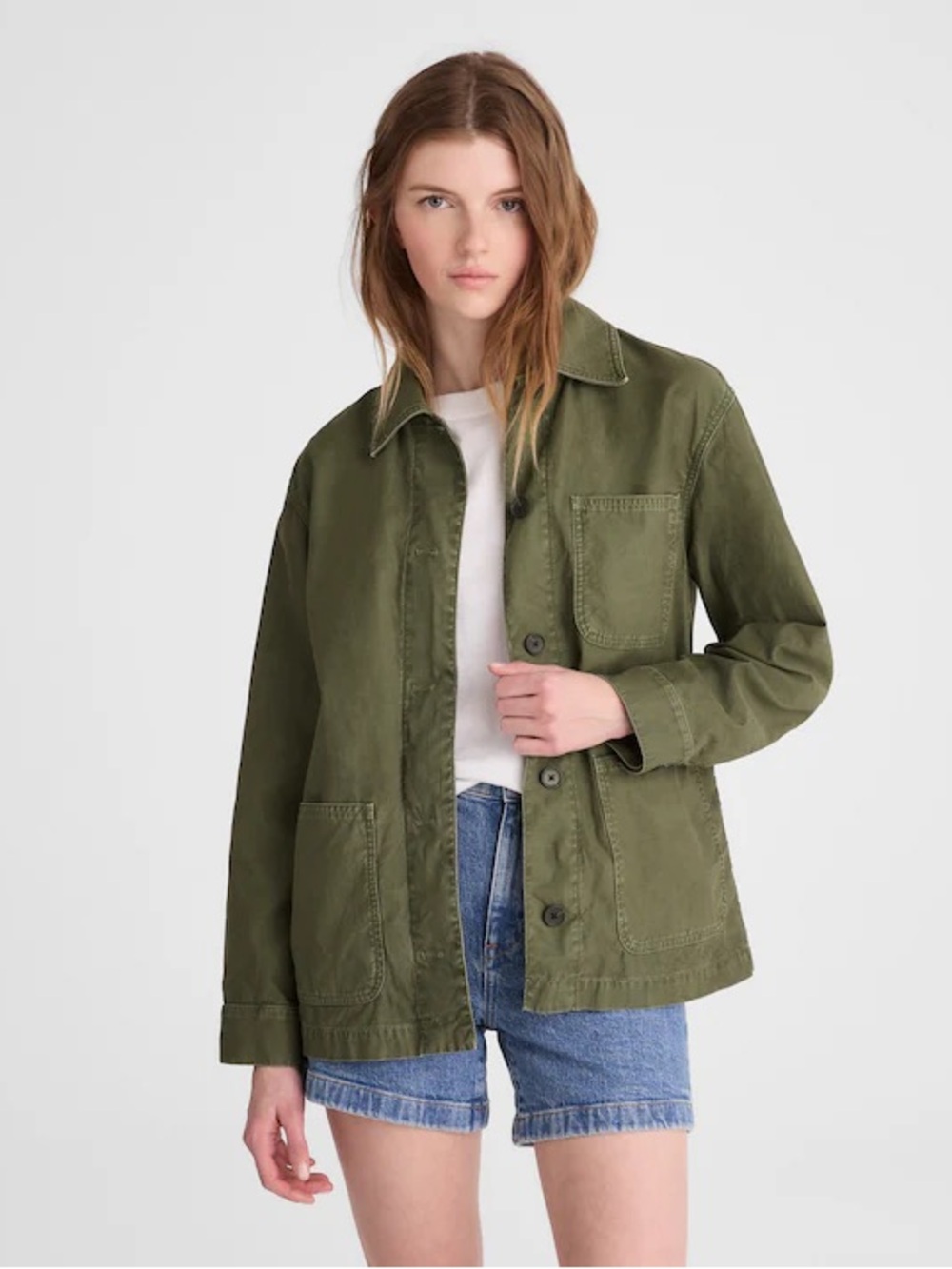 Madewell Classic Chore Jacket Cotton Twill in Faded Ivy Olive Size Small